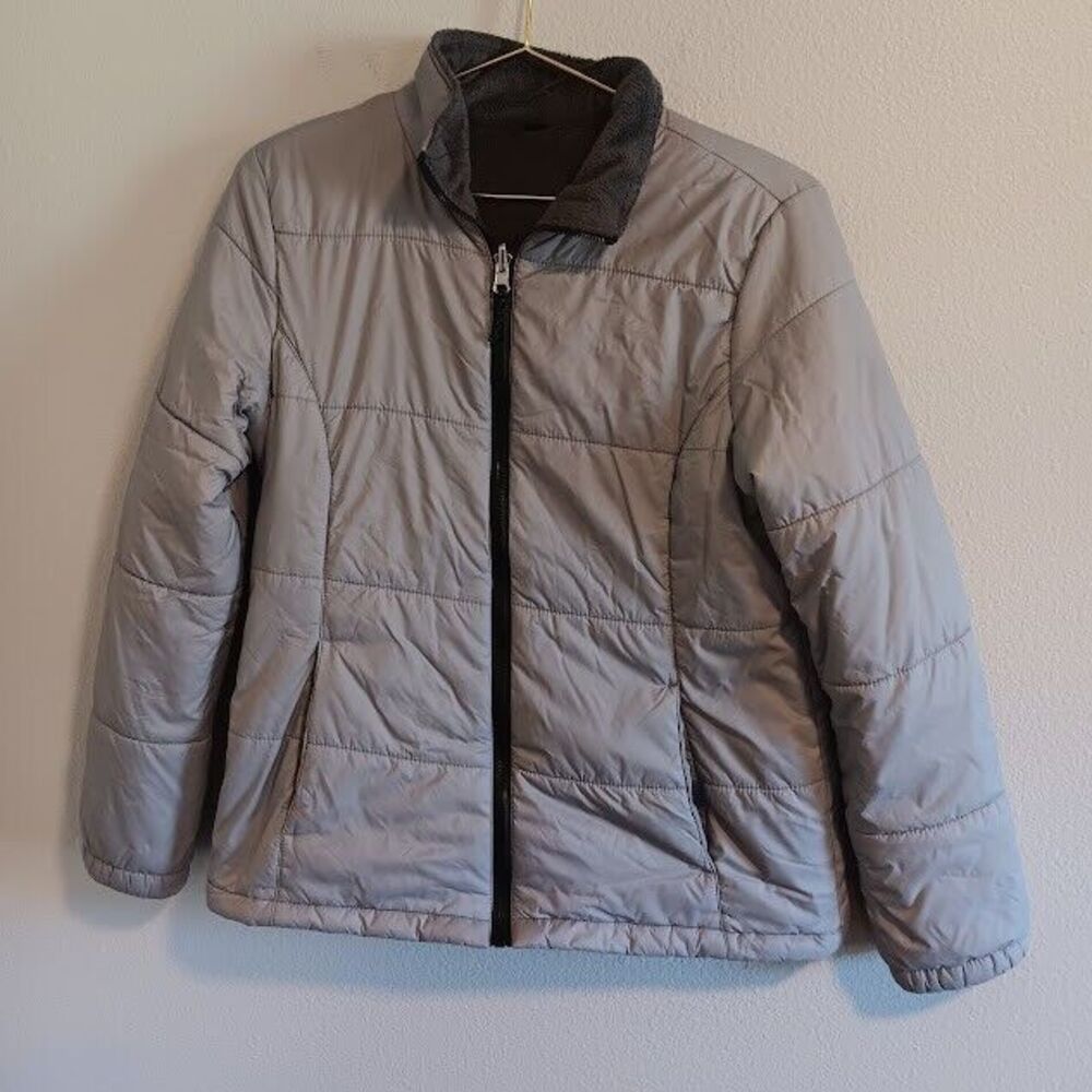 Free Country Quilted Fleece Lined Jacket Womens Small Light Gray Coat